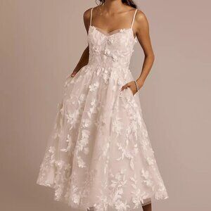 Floral Applique Tea-Length Dress